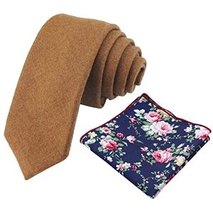 DB Dickie Bow Men's Luxury Wool Skinny Neck Tie & Pocket Square Set (Camel Tan and Blue Floral)