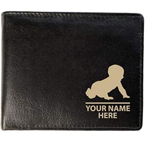 Personalised Mens Leather Wallet - Laser Marked with Your Name & New Dad (Baby) Design (Sandringham)