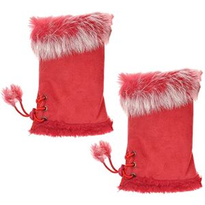 STEK Women Winter Faux Fur Half Finger Gloves Girls Warm Fingerless Mittens (Red)