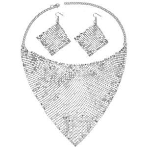 Puco Woman Triangle Sequins Collar with Sequins Earring for Prom Party Church Travel Breathable Collar Wedding Supplies