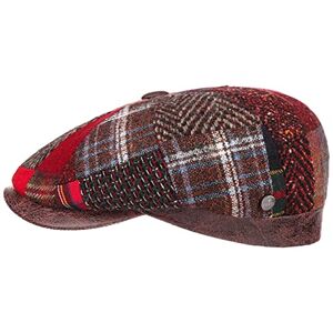 Lierys Carlento Patchwork Flat Cap by Men - Made in Italy Wool Ivy hat Men´s with Peak, Lining, Lining Autumn-Winter - 56 cm red