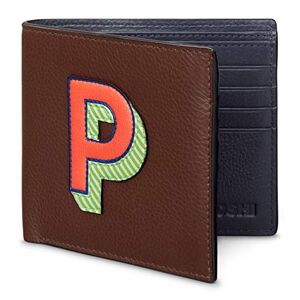 Yoshi P Monogram Initial Men's Leather Wallet, Genuine Leather Wallet, RFID Blocking Wallet, Slim Wallet for Men