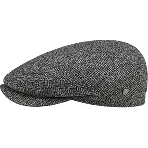 Lierys Crimson Wool Herringbone Flat Cap by Men - Made in The EU Ivy hat with Peak, Lining Autumn-Winter - 57 cm Grey