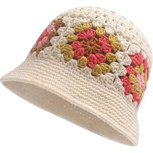 ZLYC Women Winter Bucket Hat Fashion Knit Cloche Hat Solid Color Warm Crochet Cap(Crochet Flower Beige)