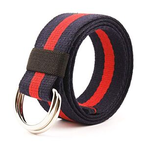 JIER Men's Women's Canvas Double Buckle Military Striped Belts Nylon Canvas Belt with D-Ring Waistband (White C,One Size)