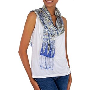 NOVICA Women's Batik Scarf Royal Java Blue One Size Blue, Multicolor