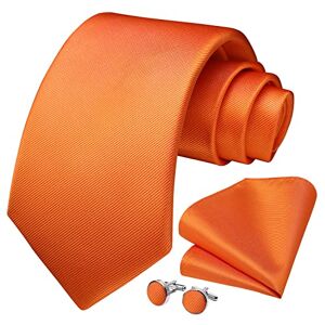 HISDERN Orange Twill Necktie for Men Wedding Pocket Square Cufflinks Tie Set Formal Business