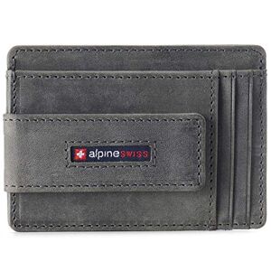Alpine swiss Harper Mens RFID Slim Front Pocket Wallet Magnetic Money Clip ID Card Holder Leather Nubuck Gray