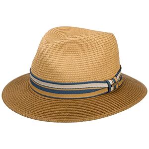 Stetson Romaro Toyo Traveller Straw Hat Men - Toyo (Viscose) Summer Hat - UV Protection 40+ - Wide Brim - with Striped Ribbon Trim - Spring/Summer Brown L (58-59 cm)