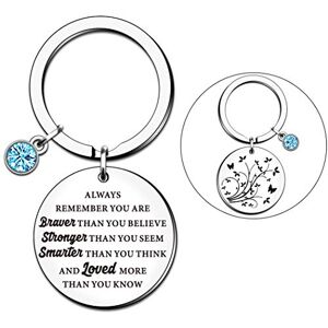 HULALA Inspirational Keyrings For Men Women Girls Family Best Friends Birthday Christmas Gifts Blue Crystal Pendant Double Engraved- Always Remember You Are Braver Than You Believe