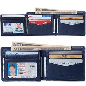 Alpine swiss RFID Protected Mens Spencer Leather Wallet Bifold 2 ID Windows Divided Bill Section Comes in Gift Box Blue