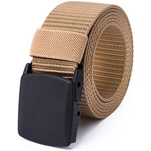 Mile High Life Nylon Web Belt Outdoor Military Belt TSA Safe Buckle Plastic/Metal (Khaki, 142CM)