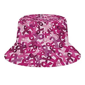 Teikjntfed Breast Cancer Awareness Pink Ribbon Bucket Hat for Men Women Fashion Fisherman Cap Beach Sun Hat for Travel Hiking
