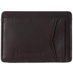 Alpine swiss Mens Oliver RFID Safe Minimalist Front Pocket Wallet Smooth Leather Comes in a Gift Box Brown