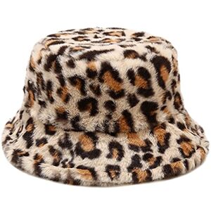 XYIYI Leopard Beige Furry Bucket Hat Cheetah Fluffy Winter Warm Fisherman Cap Gifts for Women Teen Girls