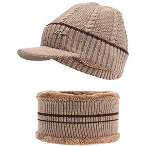 Générique Beanie Hat for Men Knitted Warm Velvet Plus Costume Hat Riding Hood Baseball Caps Flat Visor Cap, beige, One size