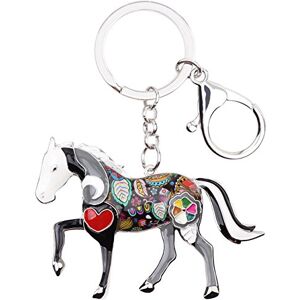 DOWAY Enamel Floral Horse Keychain Pendant for Bag Purses Keyring Women Men Car Key Gift - black - Medium