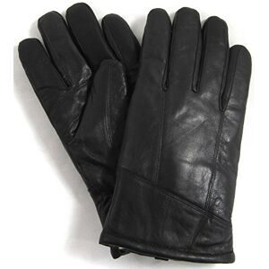 Mens Black Luxury Genuine Leather Gloves with Sheepskin Wool Lining by Bushga - Medium (9") - Large (9.5") - X-Large (10")