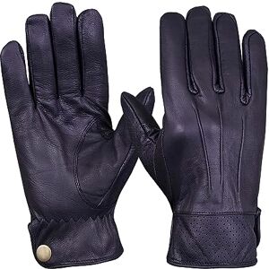 Norman Men's Leather Vintage Retro Style chauffeur Driving Gloves Sheep Leather Gloves (PLAIN BLACK, XL)