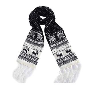 Camelliass Christmas Scarf, Reindeer Snowflake Winter Warm Knitted Scarf for Women and Men Christmas Scarves with Tassels (Reindeer Dots Black)