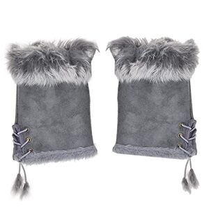 STEK Women Winter Faux Fur Half Finger Gloves Girls Warm Fingerless Mittens (Grey)