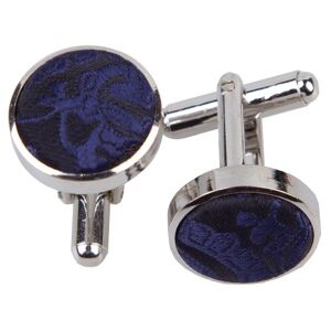 DQT Premium Woven Microfibre Paisley Floral Patterned Navy Blue Men's Formal Casual Wedding Rhodium Plated Cufflinks