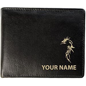 Personalised Mens Real Leather Wallet - Tribal Dragon Design (Sandringham Style)