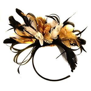 Caprilite Black Gold and Cream Feather Hair Fascinator Headband Wedding Royal Ascot Races