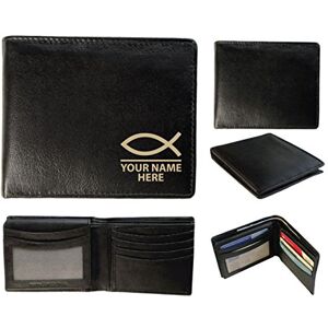 Personalised Mens Leather Wallet - Laser Marked with Your Name & Ichthys (Christian Fish) Design (Sandringham)