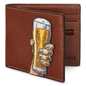 Yoshi Cheers Men's Leather Wallet, Genuine Brown Leather Wallet, RFID Blocking Wallet, Slim Wallet for Men