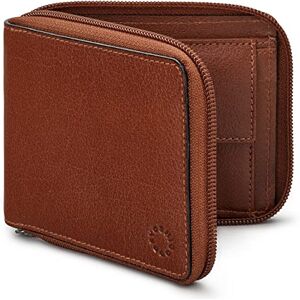 Yoshi Goods Ltd Yoshi Mens RFID Blocking Full Zip Around Leather Coin Pocket Wallet (Brown)