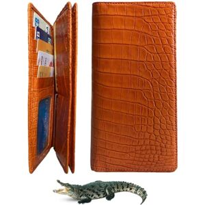 Hata Orange Long Bifold Wallet Leather Alligator Double Side Checkbook Holder Extra Capacity Card Slots ID Window Crocodile Tall Wallet with Smart Phone Large Pocket RFID Blocking Rodeo Wallet LON153-CS