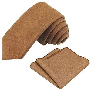 DB Dickie Bow Men's Luxury Wool Skinny Neck Tie & Pocket Square Set (Camel Tan)