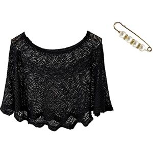 Generic Women Casual Open Knit Top Lace Summer Lightweight Solid Hollow Out Knitted Sun Proof Shawl Wraps Shawl Wraps for Women Petite (Black, One Size)