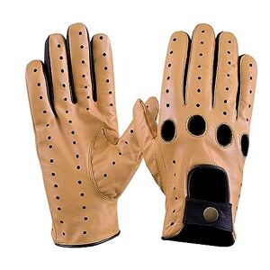 Norman Men's Leather Vintage Retro Style chauffeur Driving Gloves Sheep Leather Gloves (LIGHT BROWN HOLES, L)