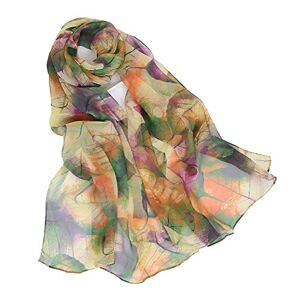 OUKIN Women Big Leaves Painted Chiffon Scarf Soft Sheer Floral Scarves Neck Wrap Shawl (Army Green)