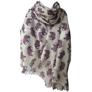 Purple Possum&#174; Ivory Coloured Scarf Purple Elephant Print Ladies Off White Fair Trade 100% Pure Cotton Large Shawl Wrap