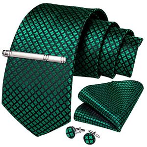 DiBanGu Men's Necktie Solid Silk Tie and Pocket Square Wedding Tie Cufflinks Set Formal, One size, Green2