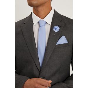 Burton Dusty Blue Plain Wedding Plain Tie Set With Matching Lapel Pin