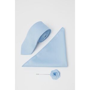 Burton Ice Blue Wedding Plain Tie Set With Matching Lapel Pin