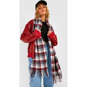 boohoo Chunky Red Check Tassel Scarf