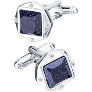 Charles William Square Sparkle Glitter Blue and Silver Cufflinks