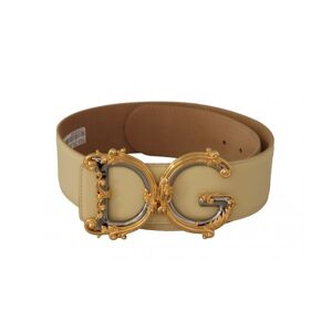 Dolce & Gabbana Womens Beige Wide Waist Leather Dg Logo Baroque Buckle Belt - Size 75 Cm