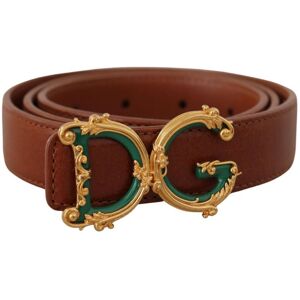 Dolce & Gabbana Womens Brown Leather Baroque Gold Dg Logo Waist Buckle Belt - Size 75 Cm