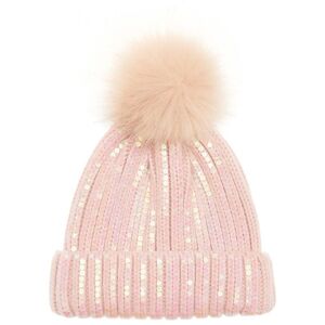 Quiz Womens Pink Sequin Pom Knit Hat - One Size