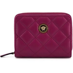 Versace Womens Bifold Zip Around Wallet Quilted Nappa Leather Purple - One Size