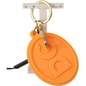 Dolce & Gabbana Orange Rubber Dg Logo Gold Brass Metal Mens Keychain - One Size