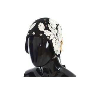 Dolce & Gabbana Womens Black Wool White Floral Gold Leaf Hat - Grey - One Size