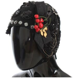 Dolce & Gabbana Womens Black Crystal Gold Cherries Brooch Hat - Grey Cotton - One Size