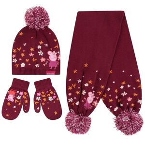 Regatta Childrens Unisex Pom Pom Knitted Peppa Pig Hat Gloves And Scarf Set (Berry Pink/autumn) - Size 2-3y